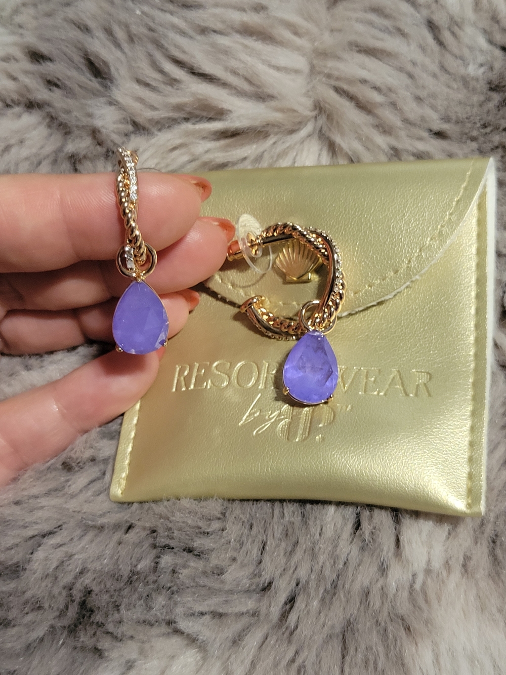 Resortwear by BP Purple Teardrop Gold Hoop Earrings